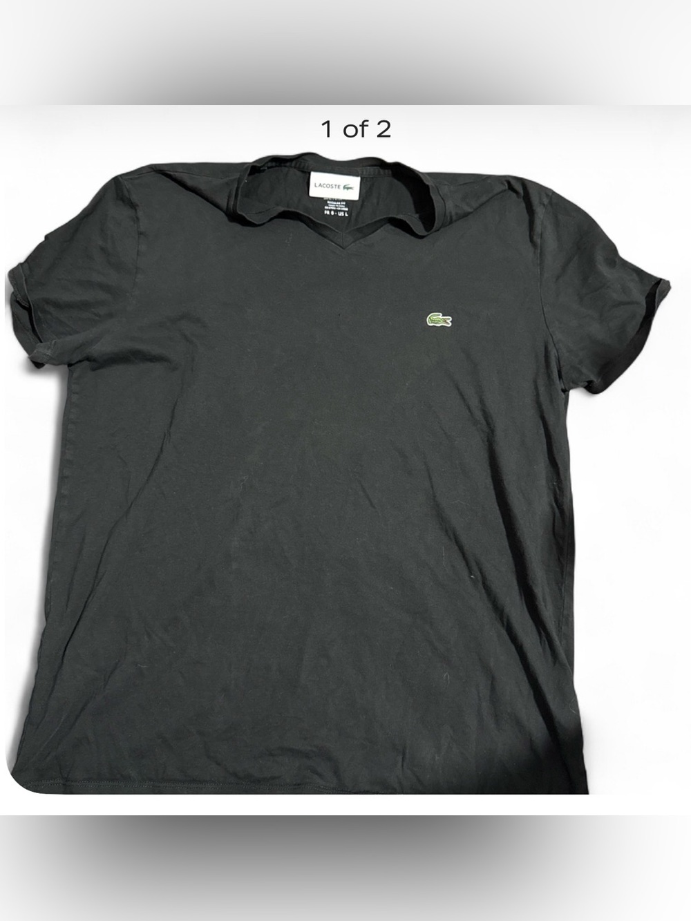 Lacoste Black Men’s Short-Sleeve Polo with Green Crocodile Logo